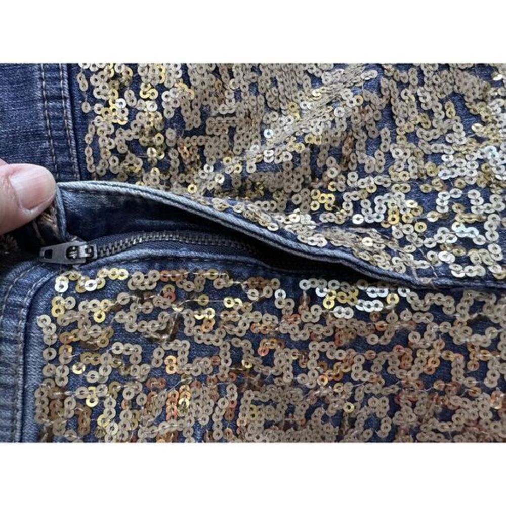 Chico's Platinum Jeans Size 35 Short‎ Denim Stretch GOLD sequins - Picture 3 of 11